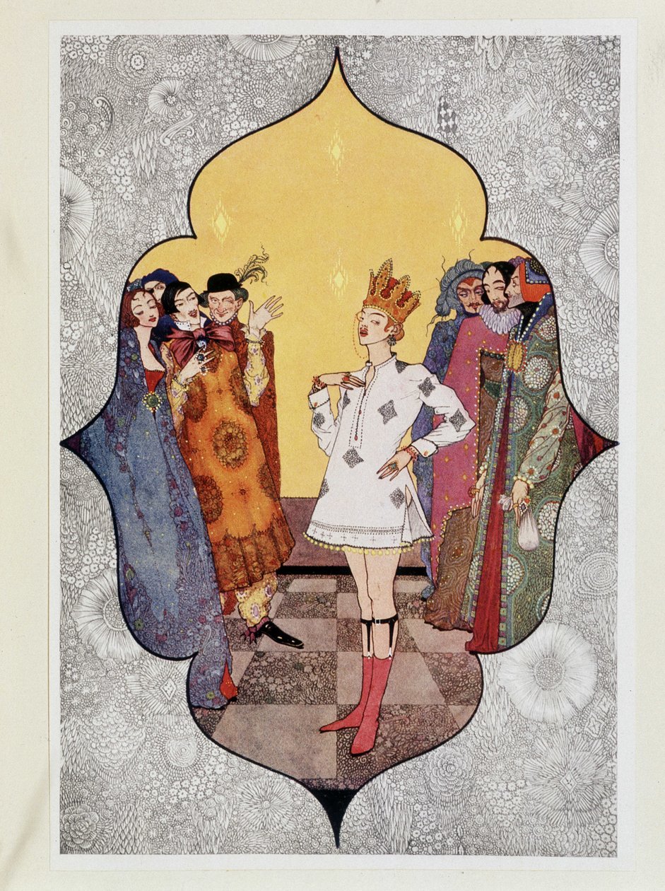 As novas roupas do imperador: "Oh, como elas estão bem! Como se ajustam capitalmente" - em "Contos de Fadas" de Hans Christian Andersen, doente. por Harry Clarke de Harry Clarke