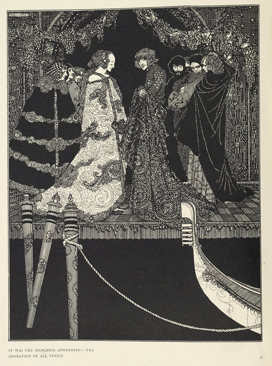 "Era a marquesa Afrodite - a adoração de toda a Veneza". Ilustração para a história "a atribuição". de Harry Clarke