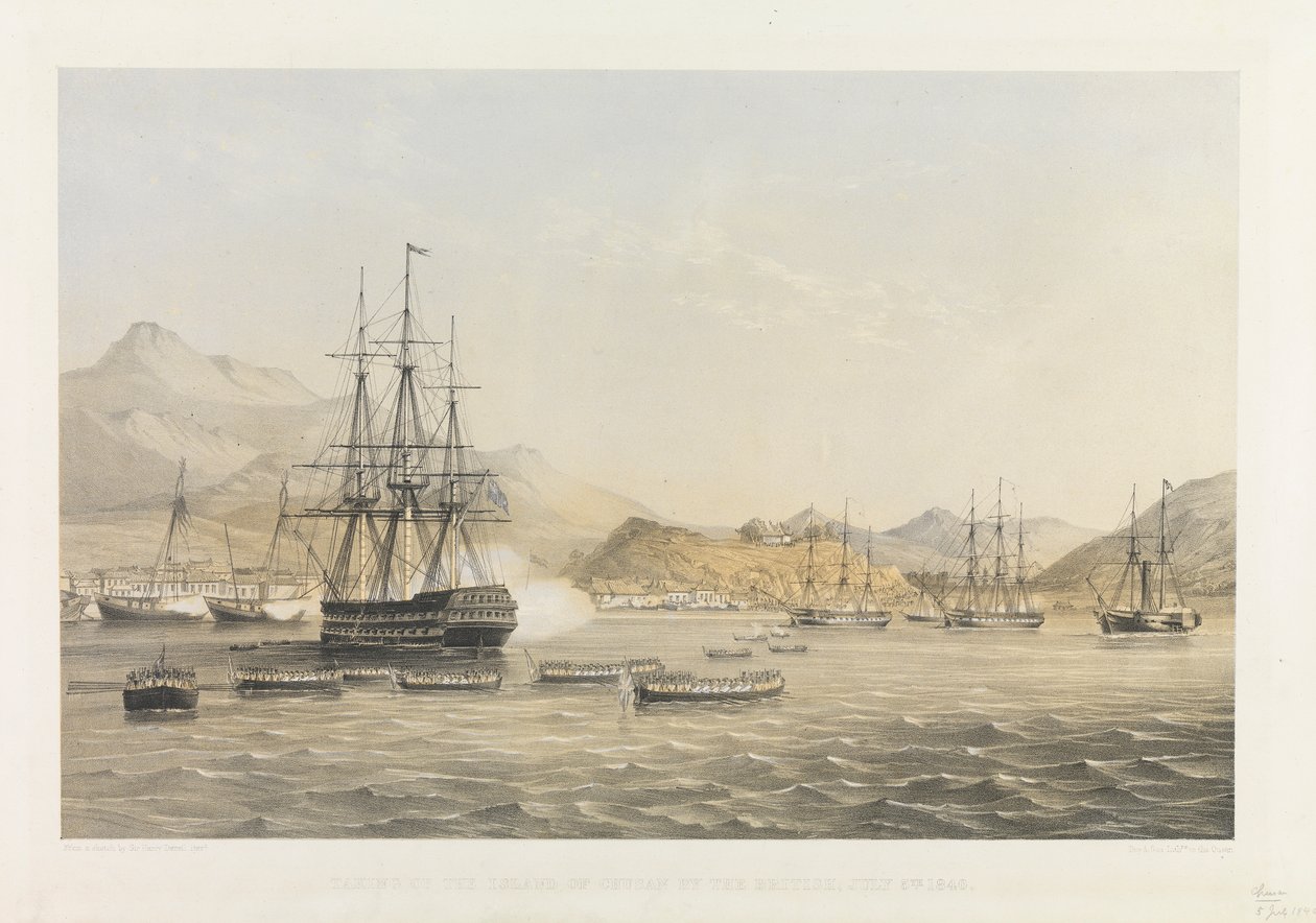 Tomada da ilha de Chusan pelos britânicos a 5 de julho de 1840 de Harry Francis Darell