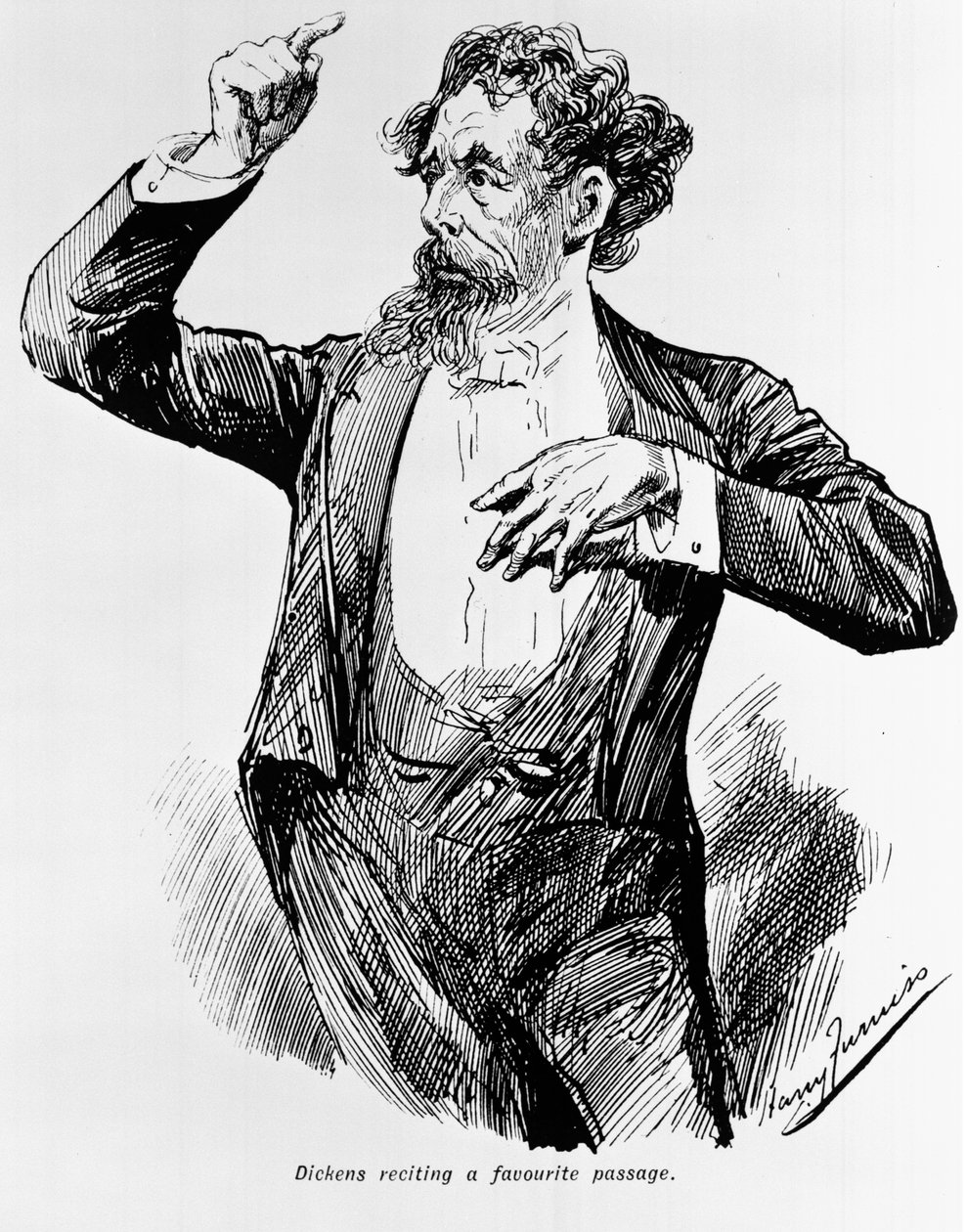 Dickens recitando sua passagem favorita, 1900s de Harry Furniss