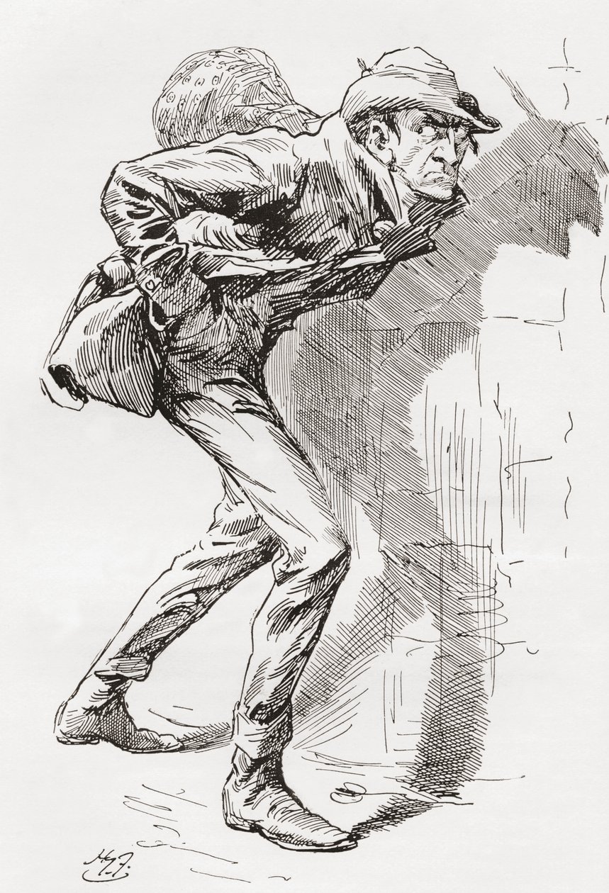 Dolge Orlick. Ilustração de Harry Furniss para o romance Charles Dickens Great Expectations, de The Testimonial Edition publicado em 1910. de Harry Furniss