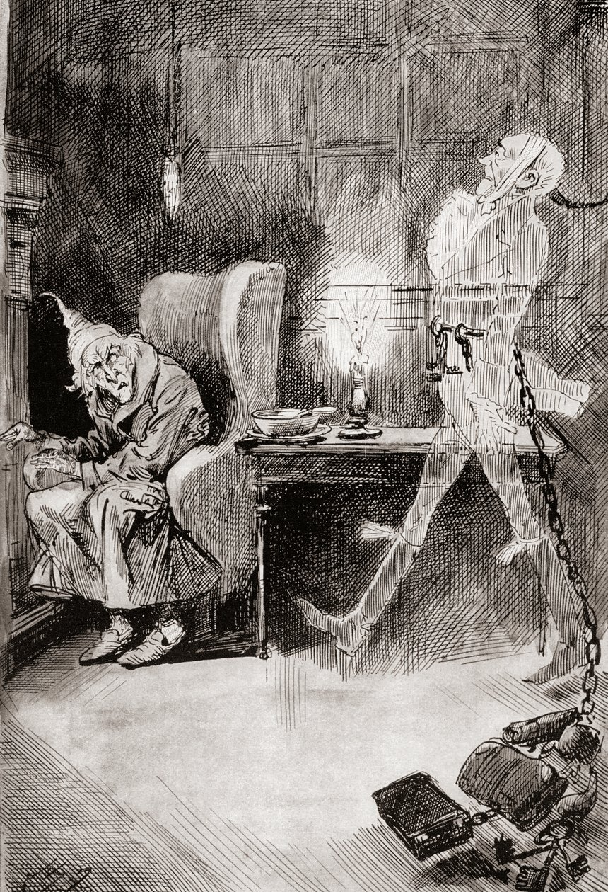 Ilustração para um conto de Natal de The Christmas Books de Charles Dickens de Harry Furniss