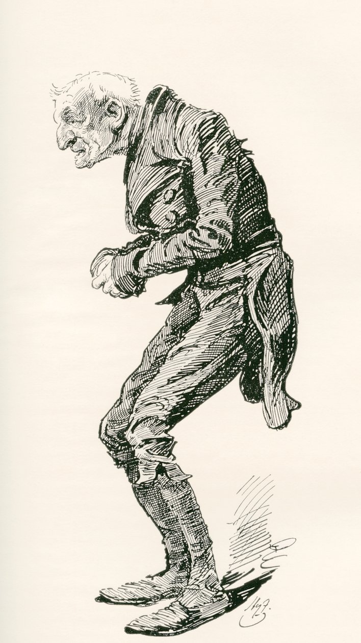 O velho Chuffey. Ilustração de Harry Furniss para o romance de Charles Dickens Martin Chuzzlewit, de The Testimonial Edition, publicado em 1910. de Harry Furniss