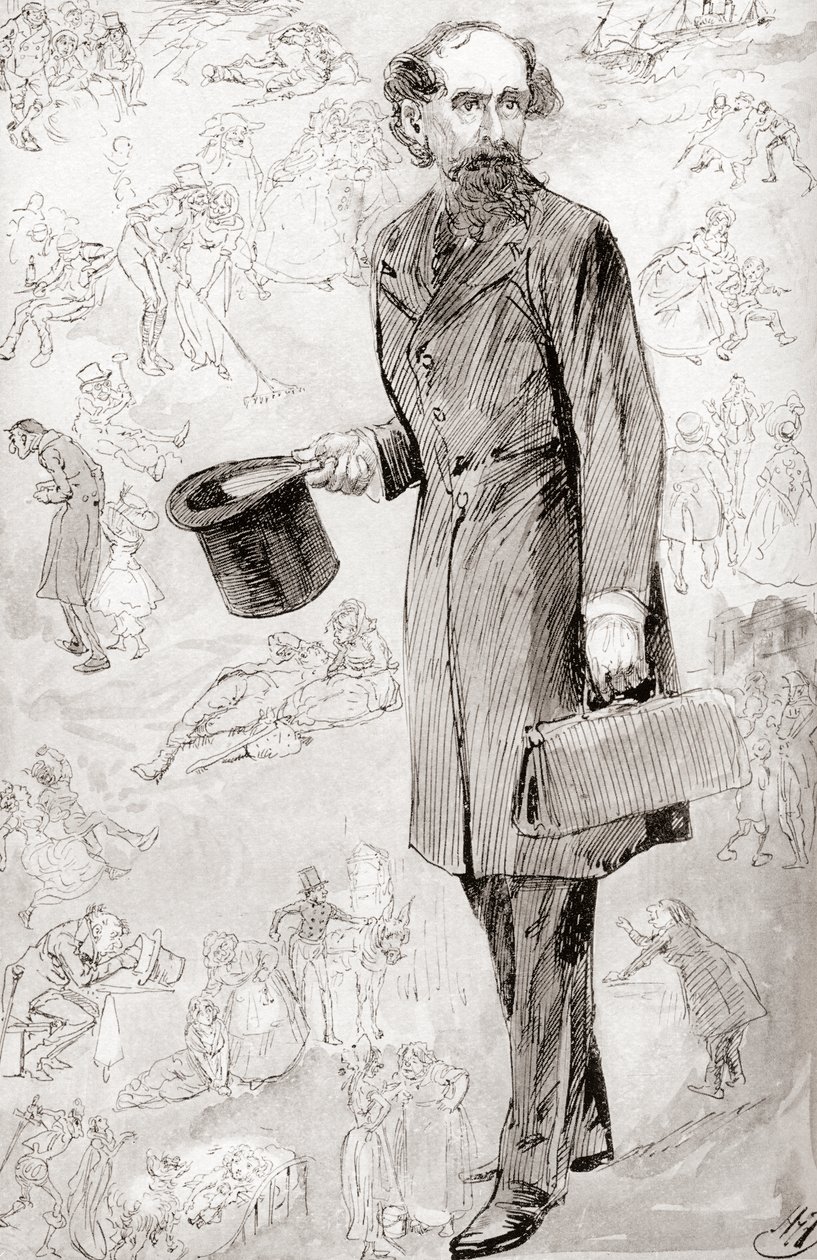 O Viajante Não-Comercial. Ilustração de Harry Furniss para o conto The Uncommercial Traveller from The Christmas Books de Charles Dickens, publicado em The Testimonial Edition of 1910. de Harry Furniss