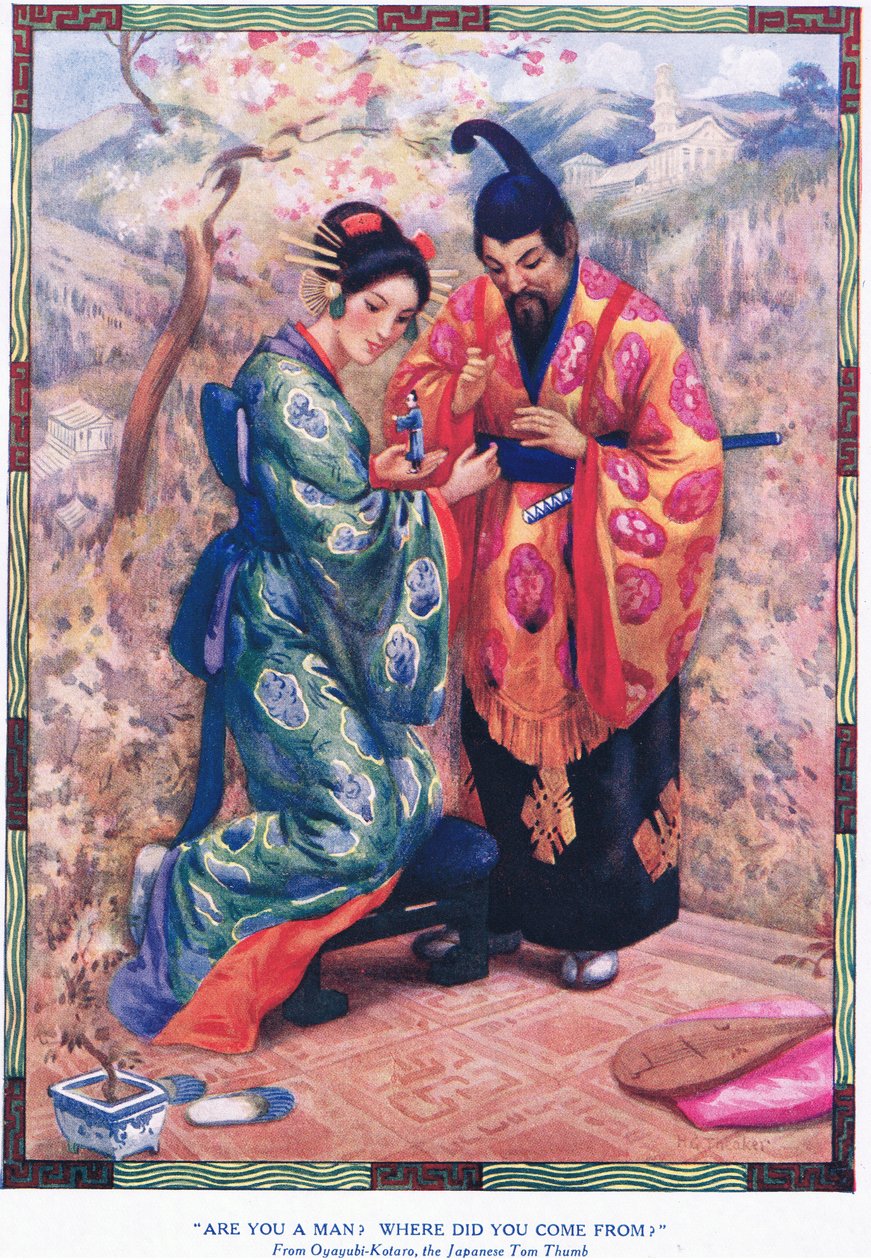 "És um homem De onde vieste" (de Oyayubi-Kotaro, o Tom Thumb japonês) (litografia) de Harry George Theaker