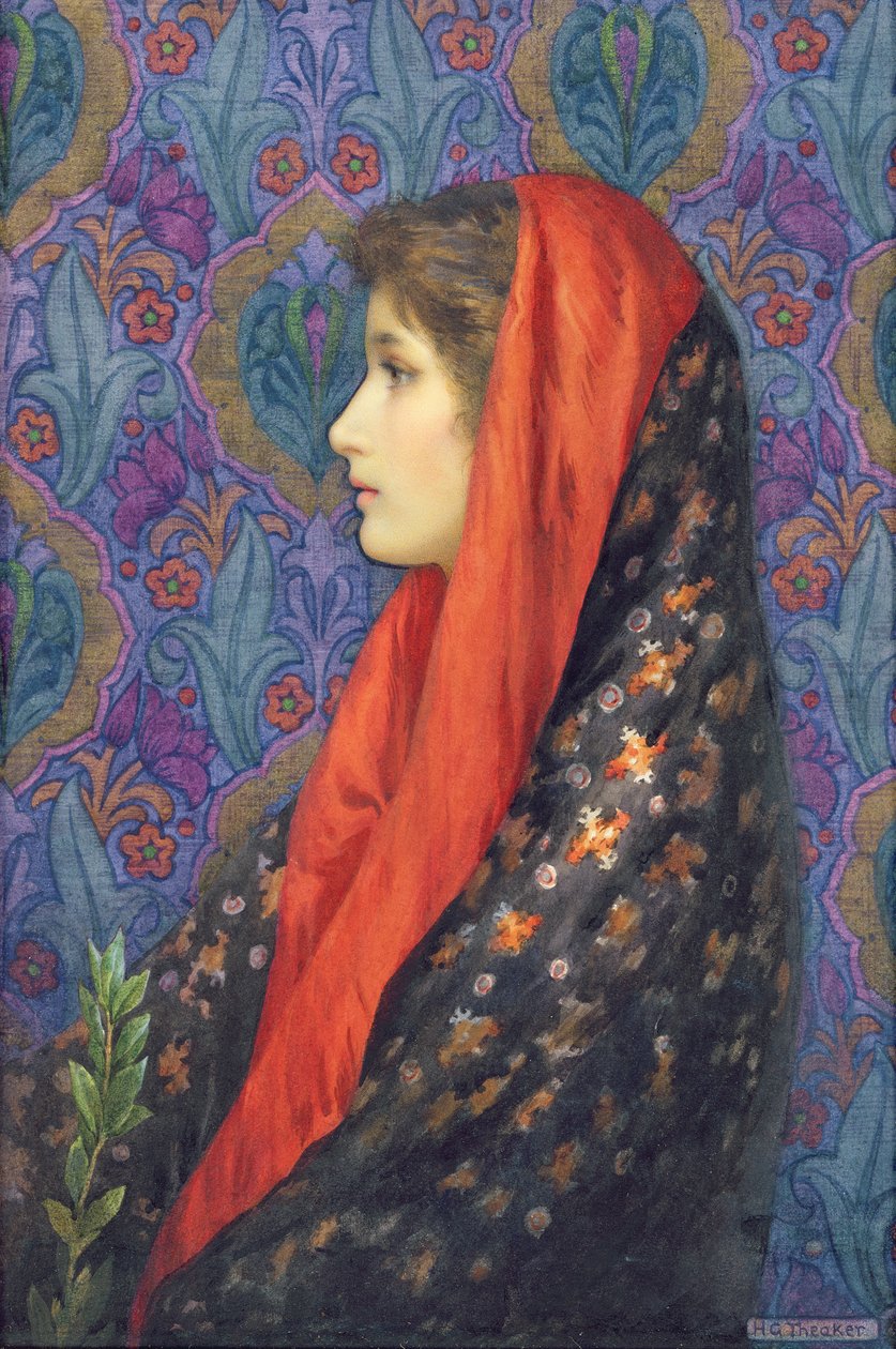 Senhora com um xaile (aguarela sobre papel) de Harry George Theaker