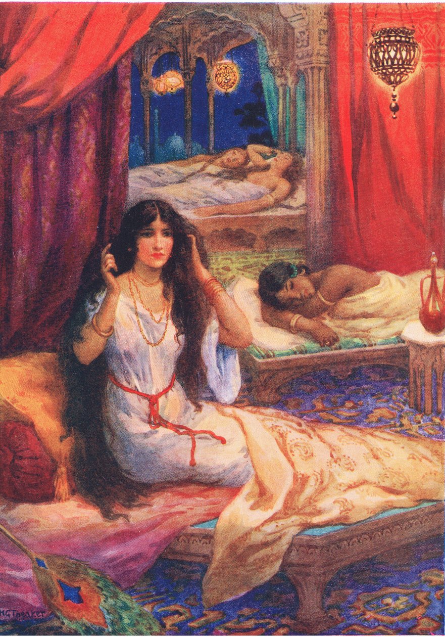Pabhavati acordou com um sobressalto. Do Príncipe de Coração Duro, ilustração de 