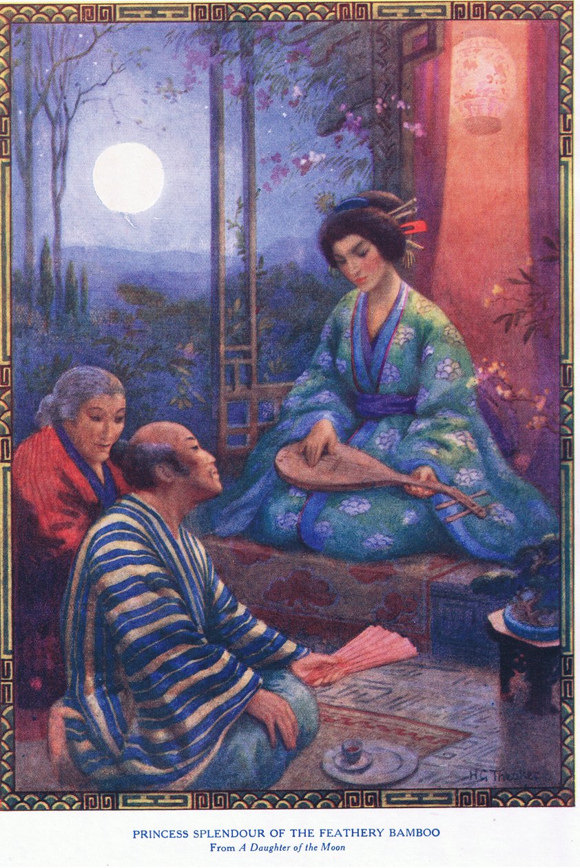 Princesa Esplendor do bambu emplumado (de Filha da Lua) (litografia) de Harry George Theaker
