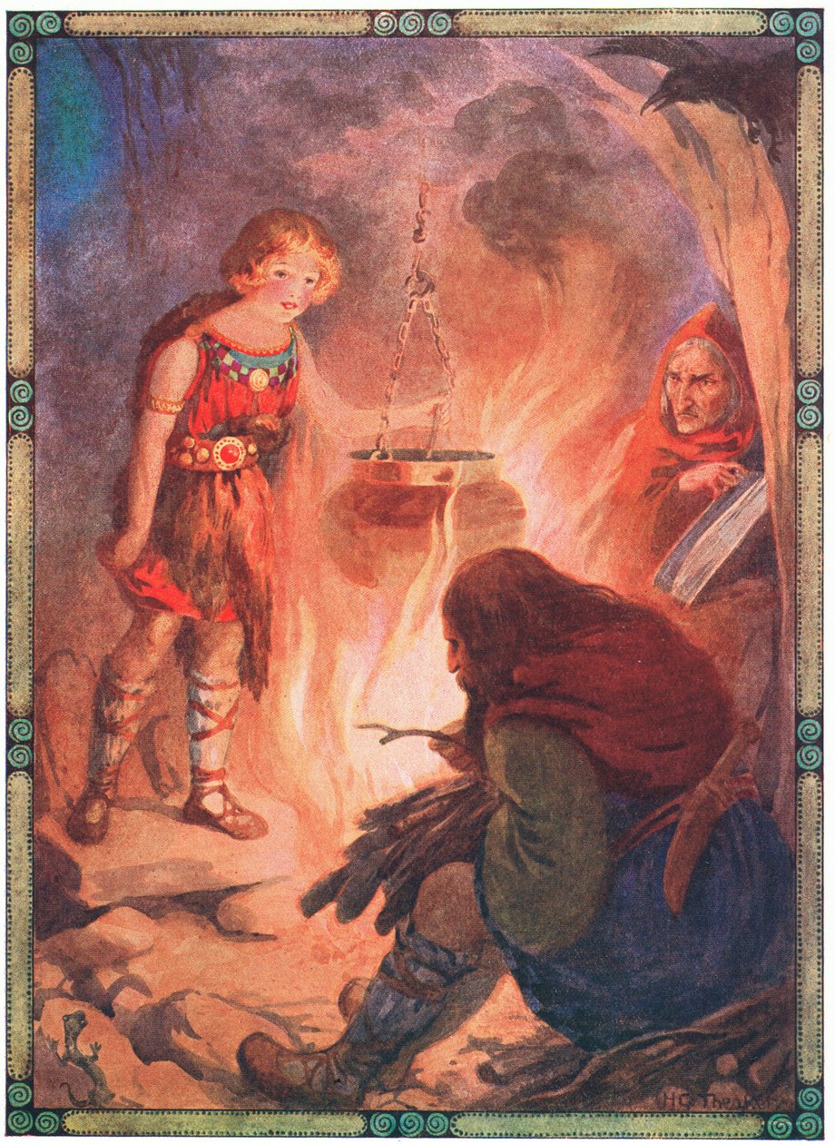 "Ela encontrou tudo como deveria ser" (de Taliesin) (litografia a cores) de Harry George Theaker