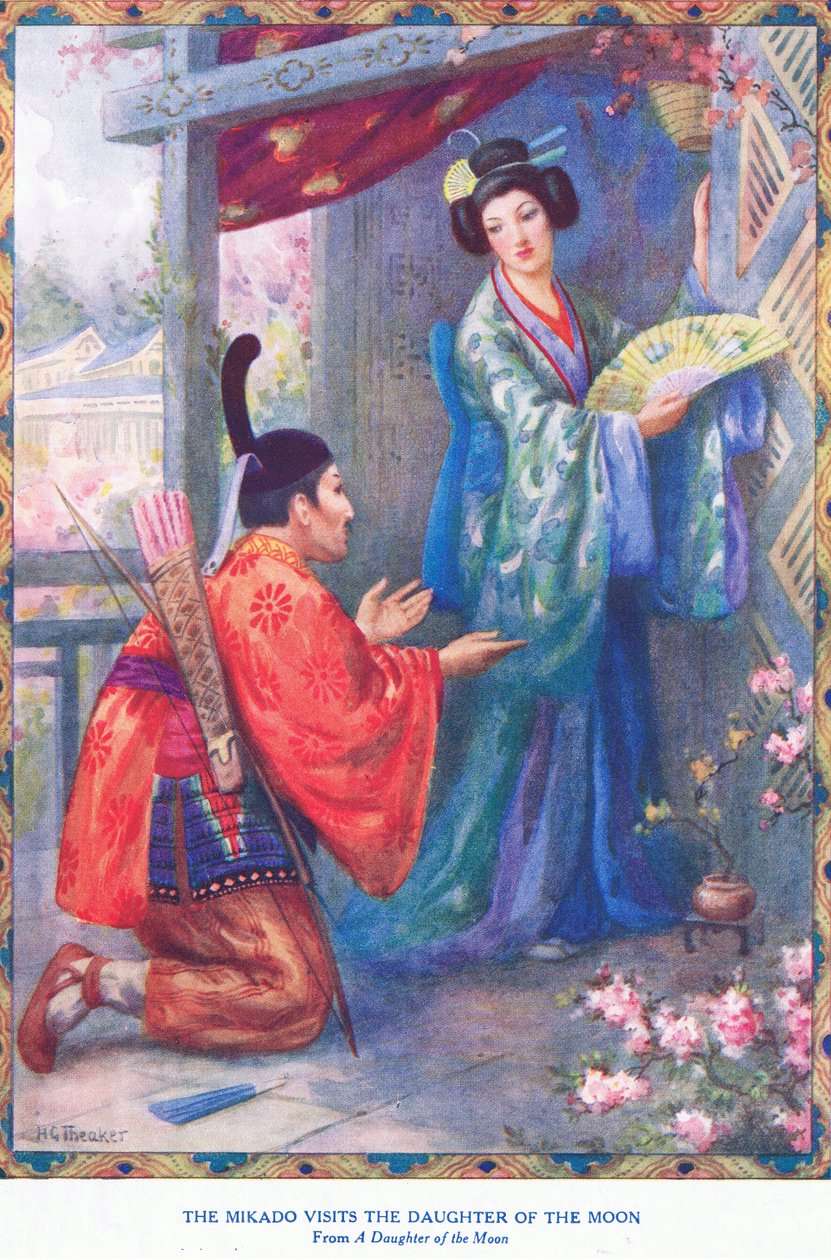 O Mikado visita a Filha da Lua (da Filha da Lua) (litografia) de Harry George Theaker