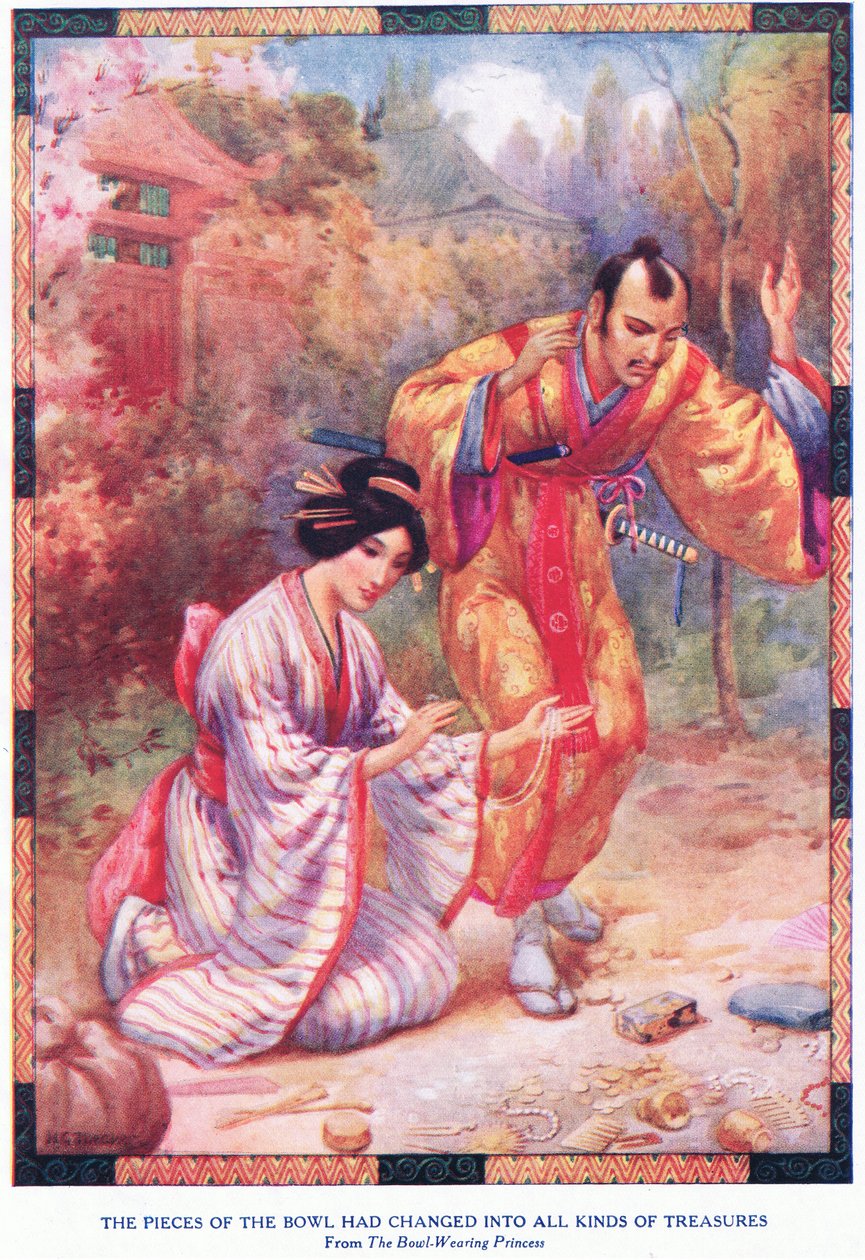 Os pedaços da taça tinham-se transformado em todo o tipo de tesouros (da Princesa que usa taça) (litografia) de Harry George Theaker