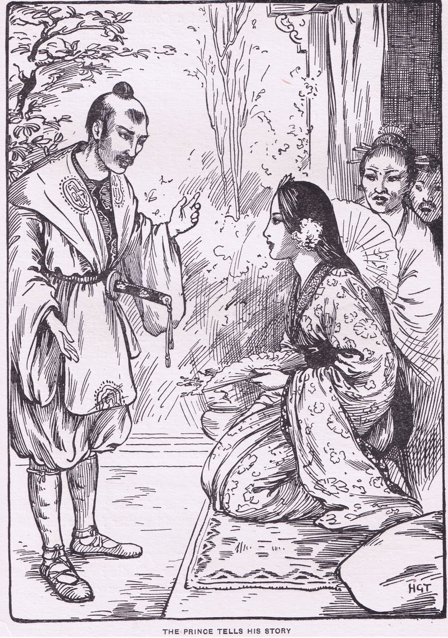 O príncipe conta a sua história (da Filha da Lua) (litografia) de Harry George Theaker