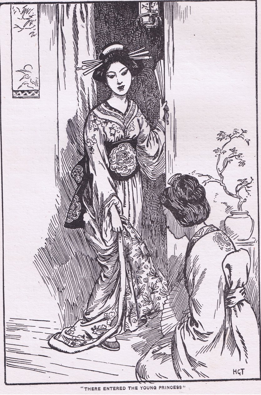Entrou a jovem princesa (da Princesa que usa taça) (litografia) de Harry George Theaker