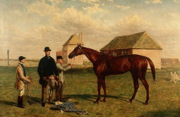"Thunderbolt", um cavalo de corrida de castanhas com o seu dono e Jockey de Harry Hall