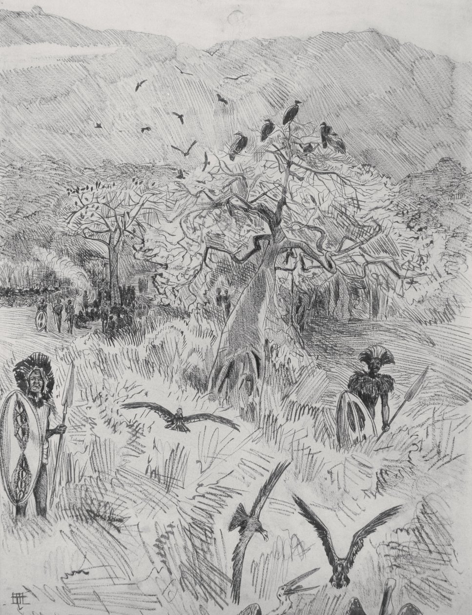 Masai Camp, c.1884 (caneta no papel) de Harry Hamilton Johnston