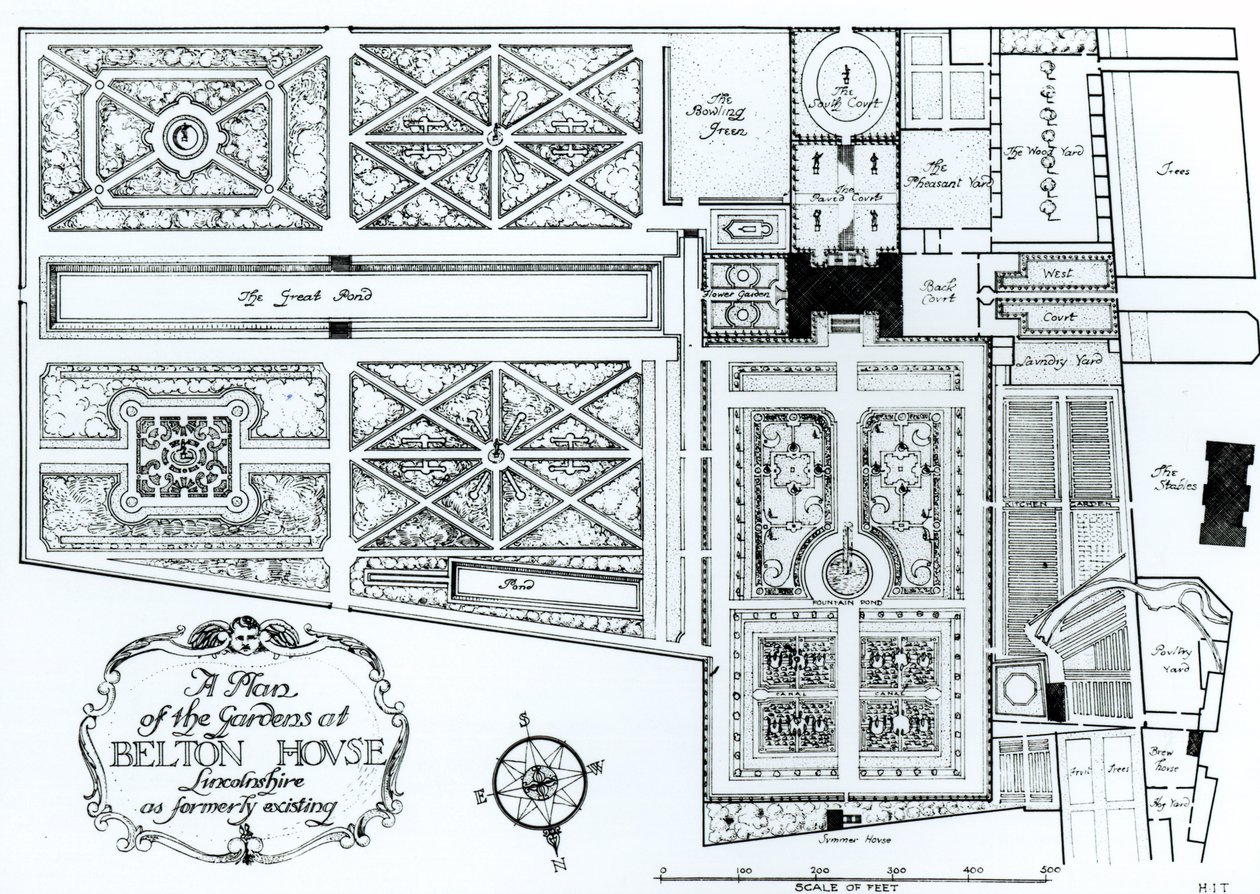 Um plano dos jardins em Belton House, Lincolnshire, como anteriormente existente, c.1900 de Harry Inigo Triggs