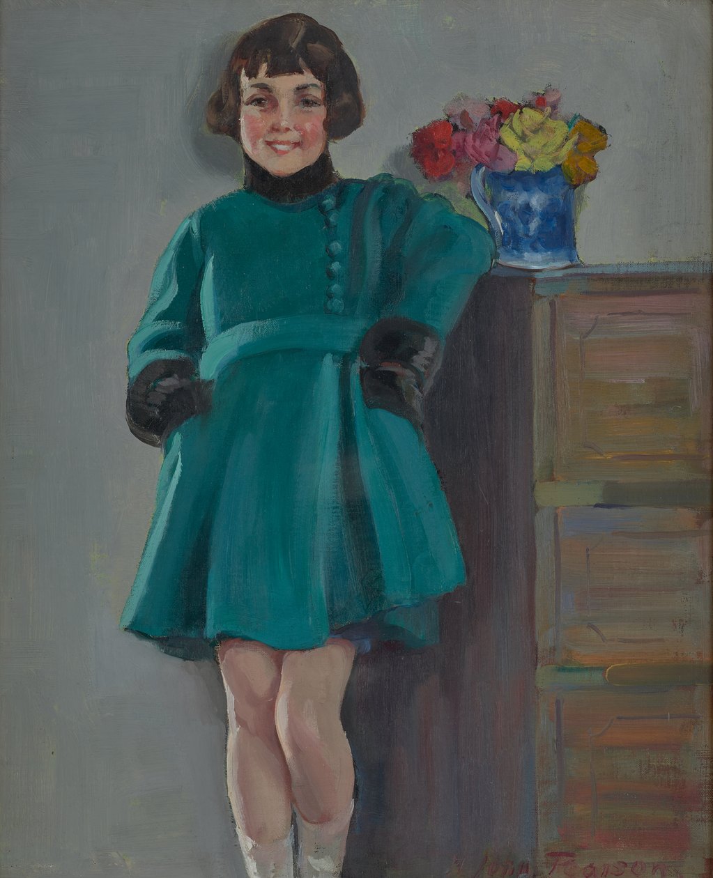 Rapariga sorridente (Óleo sobre painel) de Harry J. Pearson