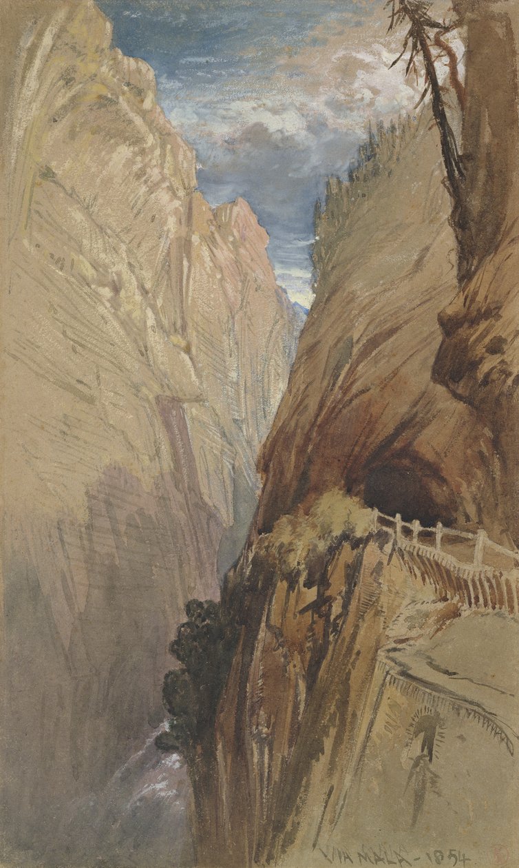 Via Mala, Suíça, 1854, (wc e bodycolour em papel cinza) de Harry John Johnson