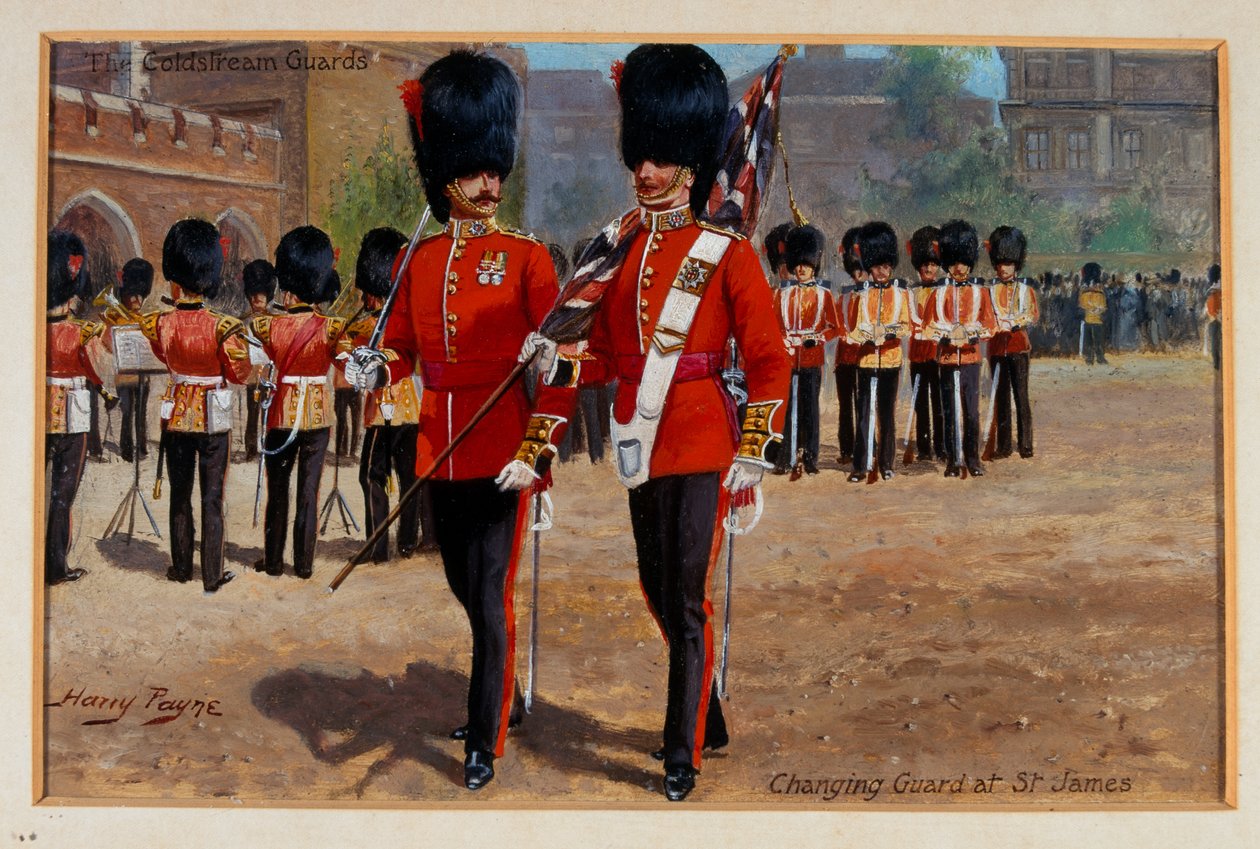 Os guardas da Coldstream mudam de guarda em St James, por volta de 1905 de Harry Payne