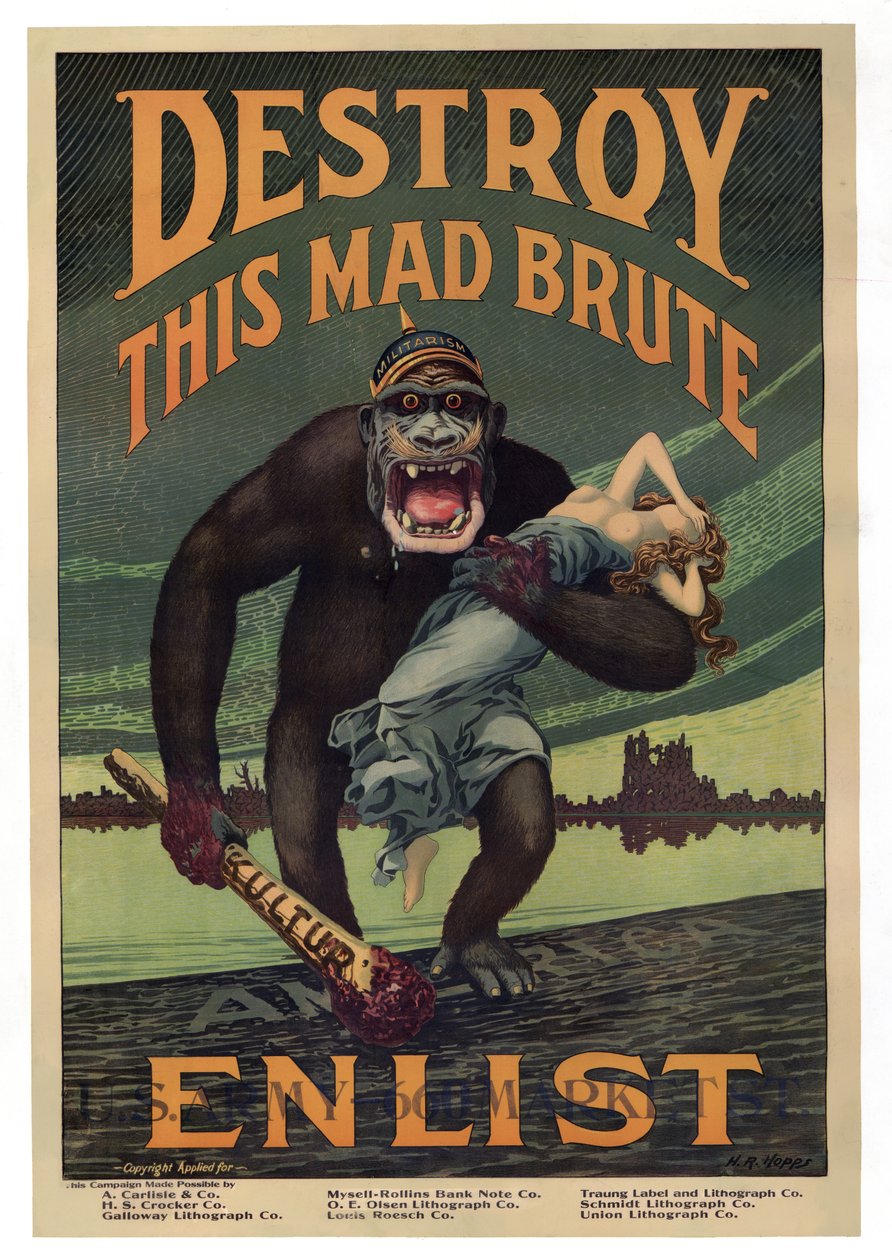 Campanha de Recrutamento "Destroy this Mad Brute - Enlist", pub. 1917 de Harry R. Hopps