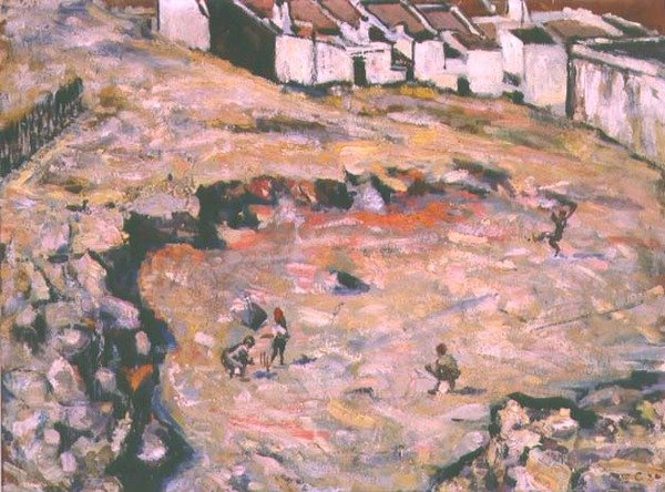 The Cricket Match (óleo sobre prancha dura) de Harry Stratford Caldecott