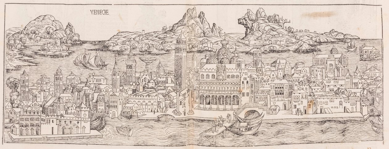 Reimpressão de 1930 da vista de Veneza da Crónica de Nuremberga (cortada) de Hartmann Schedel