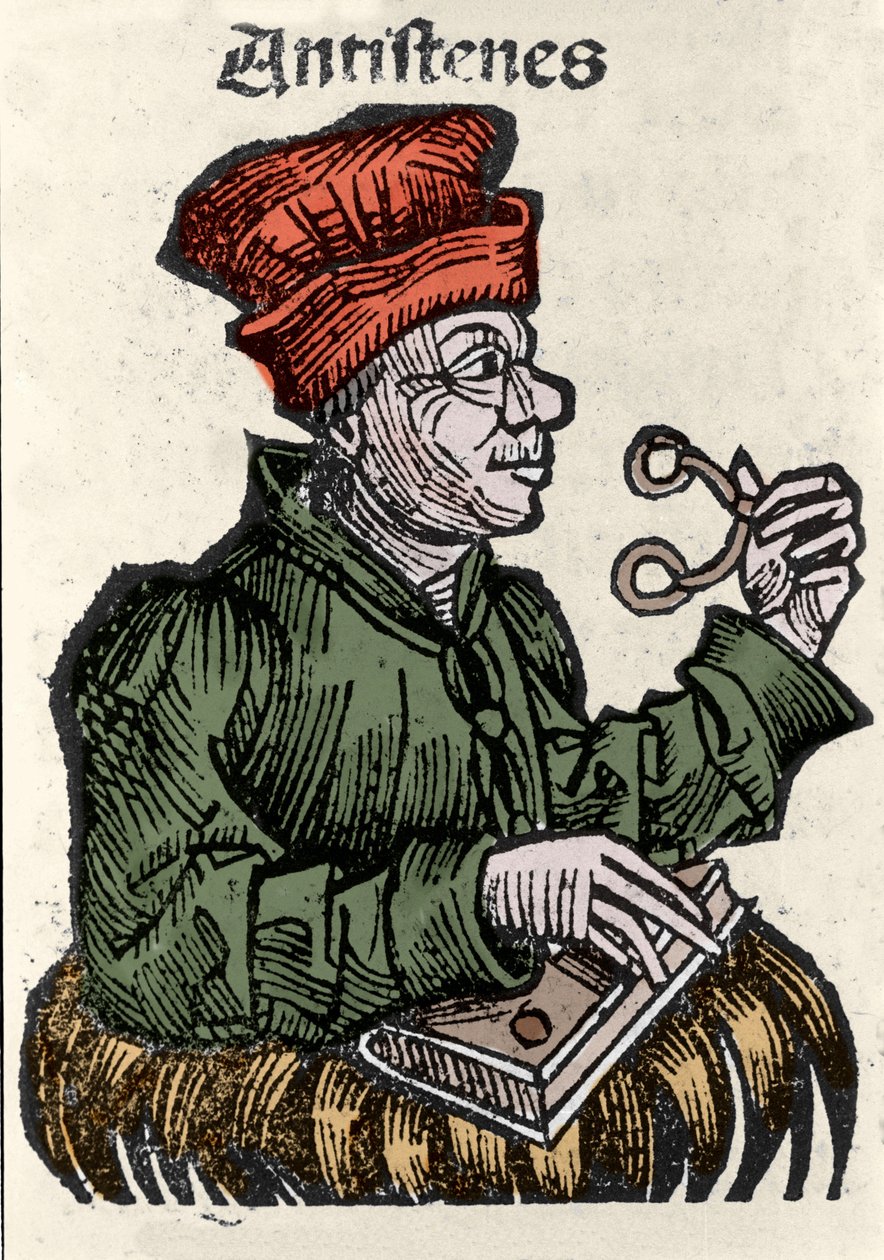 O filósofo grego Antisthene (444-365 a.C.). Xilografia de "Crónicas de Nuremberga" de Hartmann Schedel de Hartmann Schedel