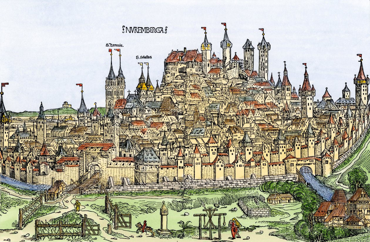 Vista da cidade de Nuremberga, Alemanha de Hartmann Schedel