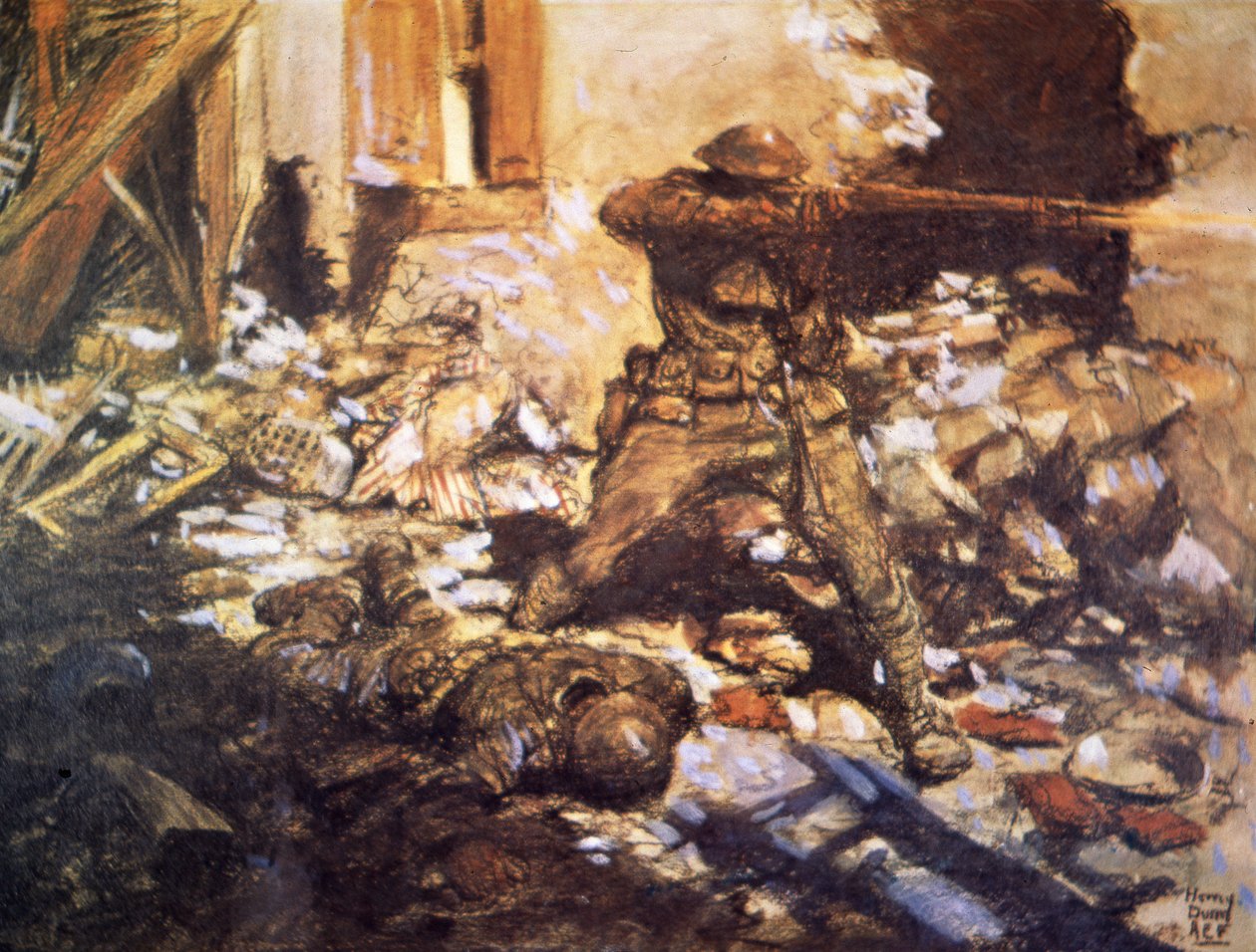 Luta de rua numa aldeia no Marne de Harvey T. Dunn