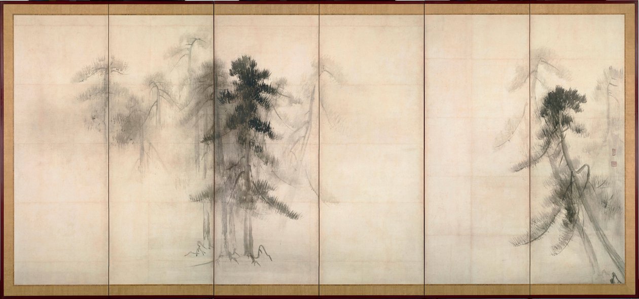"Pinheiros" Tinta sobre papel de Tohaku Hasegawa (1539-1610) Século XVI Dim 156x356 cm Japão Museu Nacional de Tóquio de Hasegawa Tohaku
