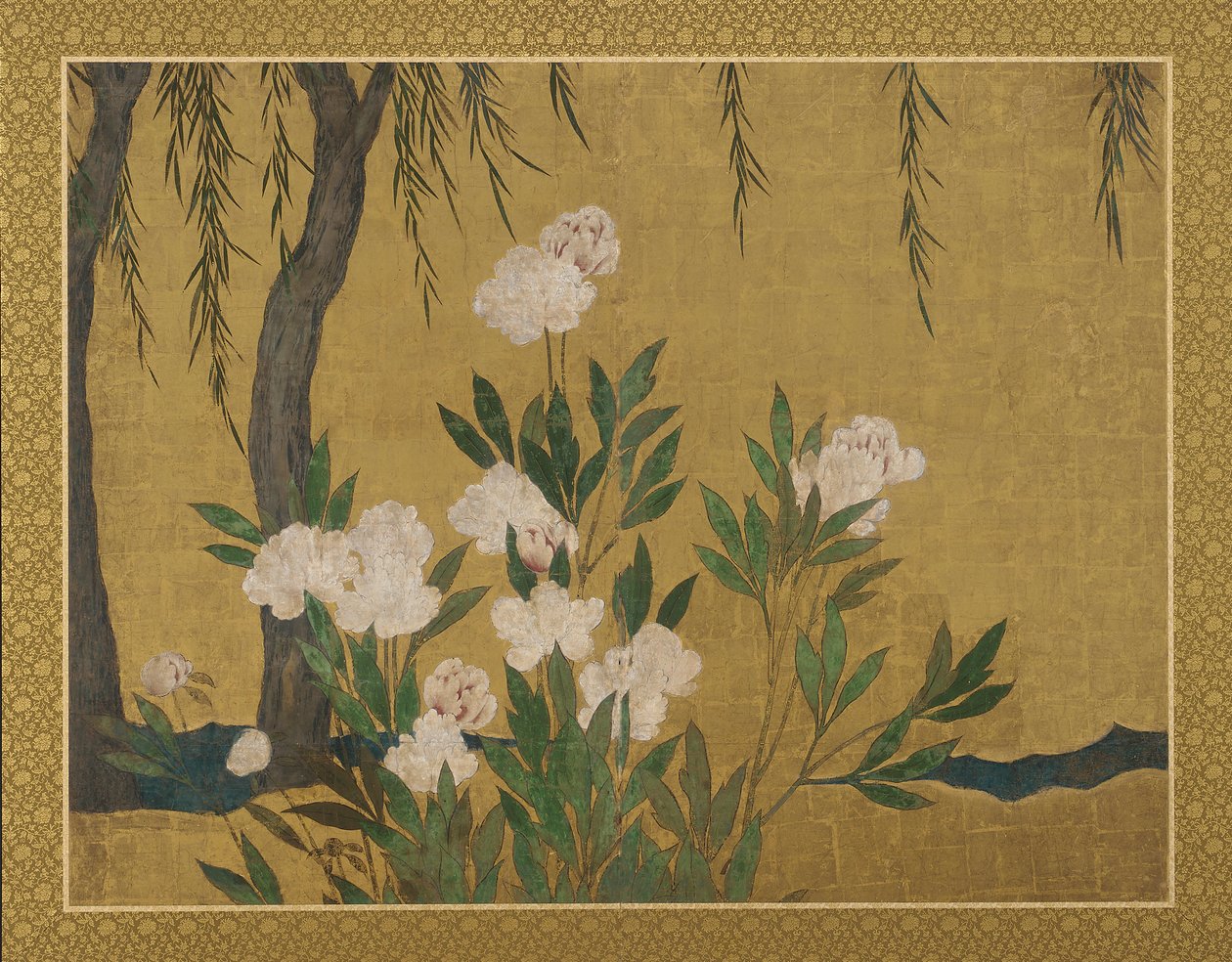 Peônias e salgueiros, período Momoyama ou Edo, início do século XVII. de Hasegawa Tonin