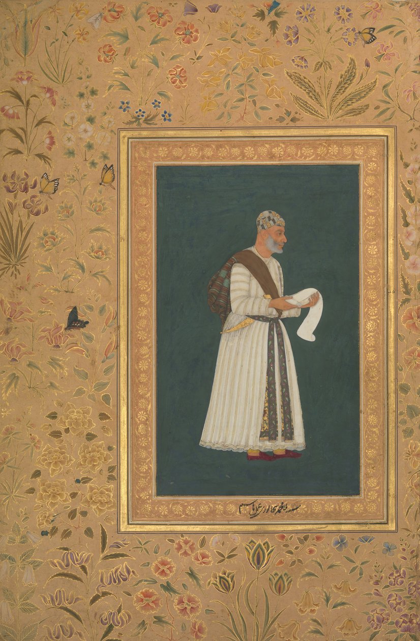 Retrato de Mulla Muhammad Khan Vali de Bijapur, fólio do álbum Shah Jahan, reto: ca. 1620 de Hashim