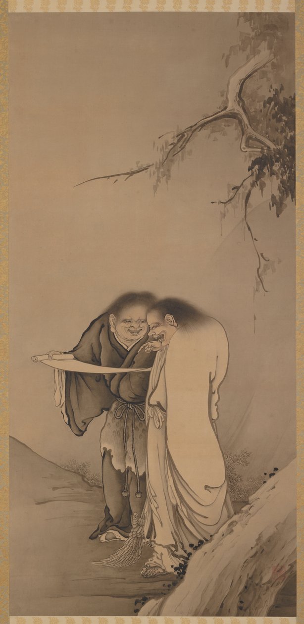 Os Imortais Taoístas Chineses, Han-shan e Shih-te Kanzan e Jittoku, era Meiji, 1886. de Hashimoto Gaho