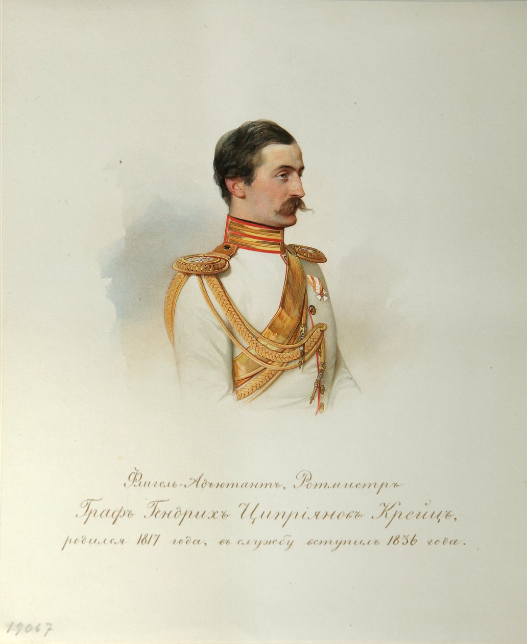 Retrato do conde Heinrich Cyprianovich von Kreutz Do álbum dos guardas imperiais de cavalos, 1846-1849 de Hau