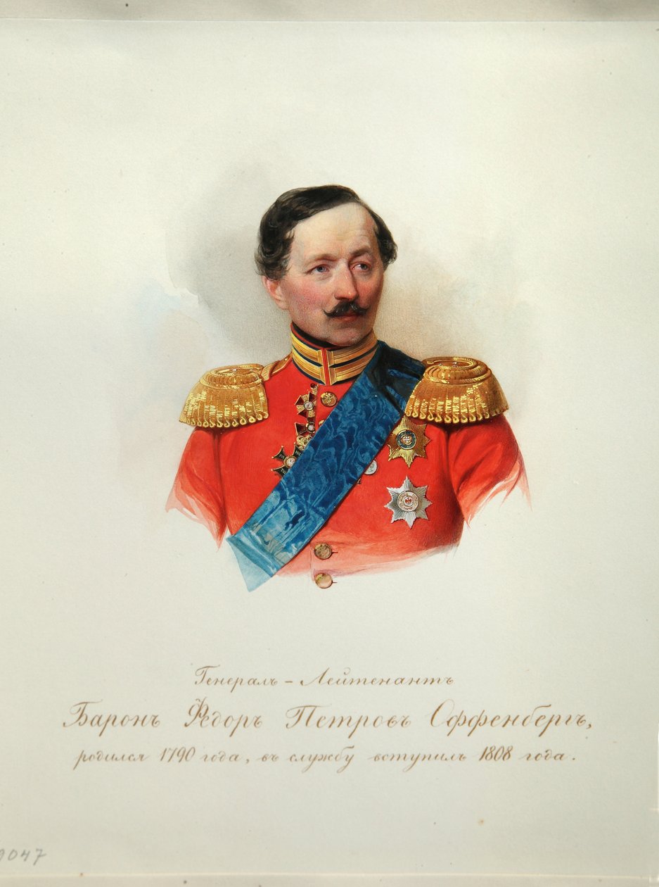 Retrato do general Barão Fyodor Petrovich von Offenberg 1789-1857 Do álbum da Guarda Imperial do Cavalo, 1846-1849 de Hau