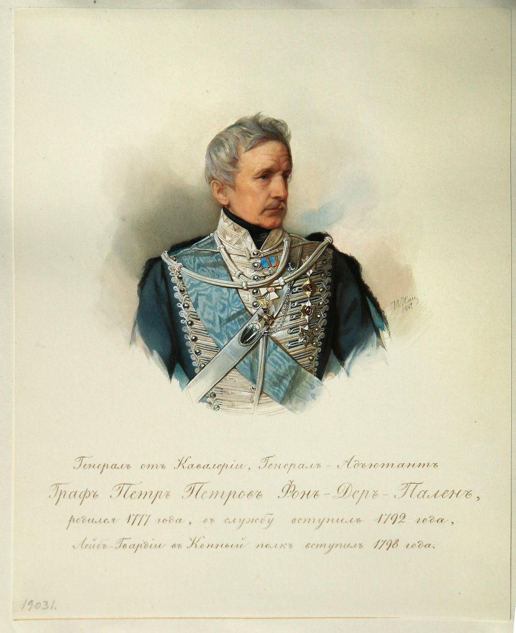 Retrato do Conde Geral Peter Petrovich von der Pahlen 1777-1864 Do Álbum da Guarda Imperial do Cavalo, 1846-1849 de Hau