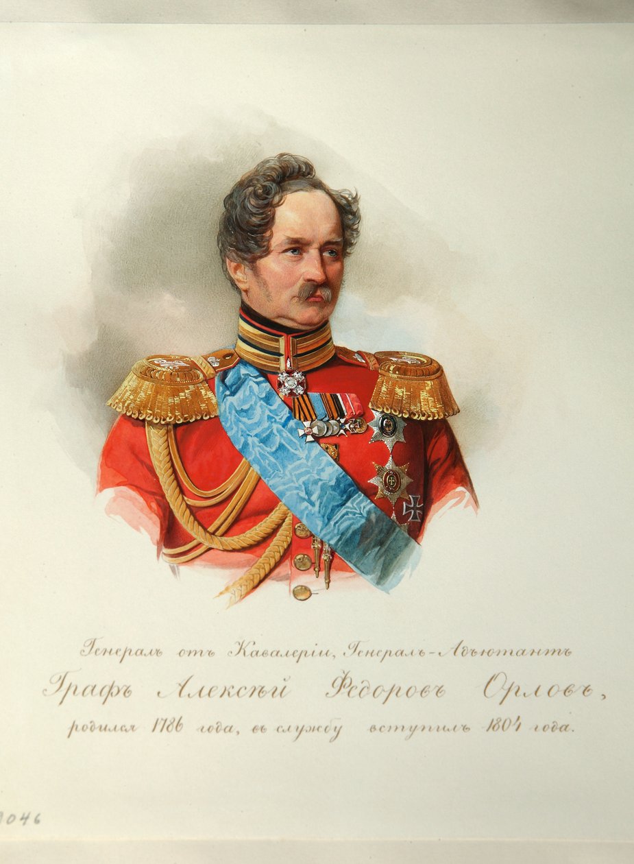 Retrato do príncipe Alexey Fyodorovich Orlov 1787-1862 Do álbum da Guarda Imperial do Cavalo, 1846-1849 de Hau