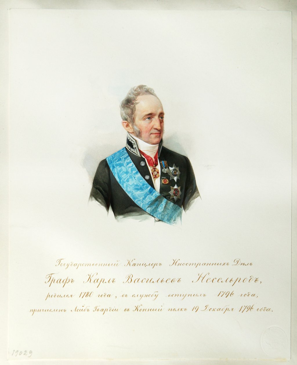 Retrato do Chanceler do Império Russo Conde Karl Robert Nesselrode 1780-1862 Do álbum do Cavalo Imperial, 1846-1849 de Hau