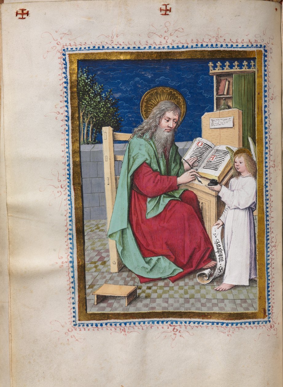 Livro do Evangelho com Retratos Evangelistas: São Mateus, c. 1480 de Hausbuch Master