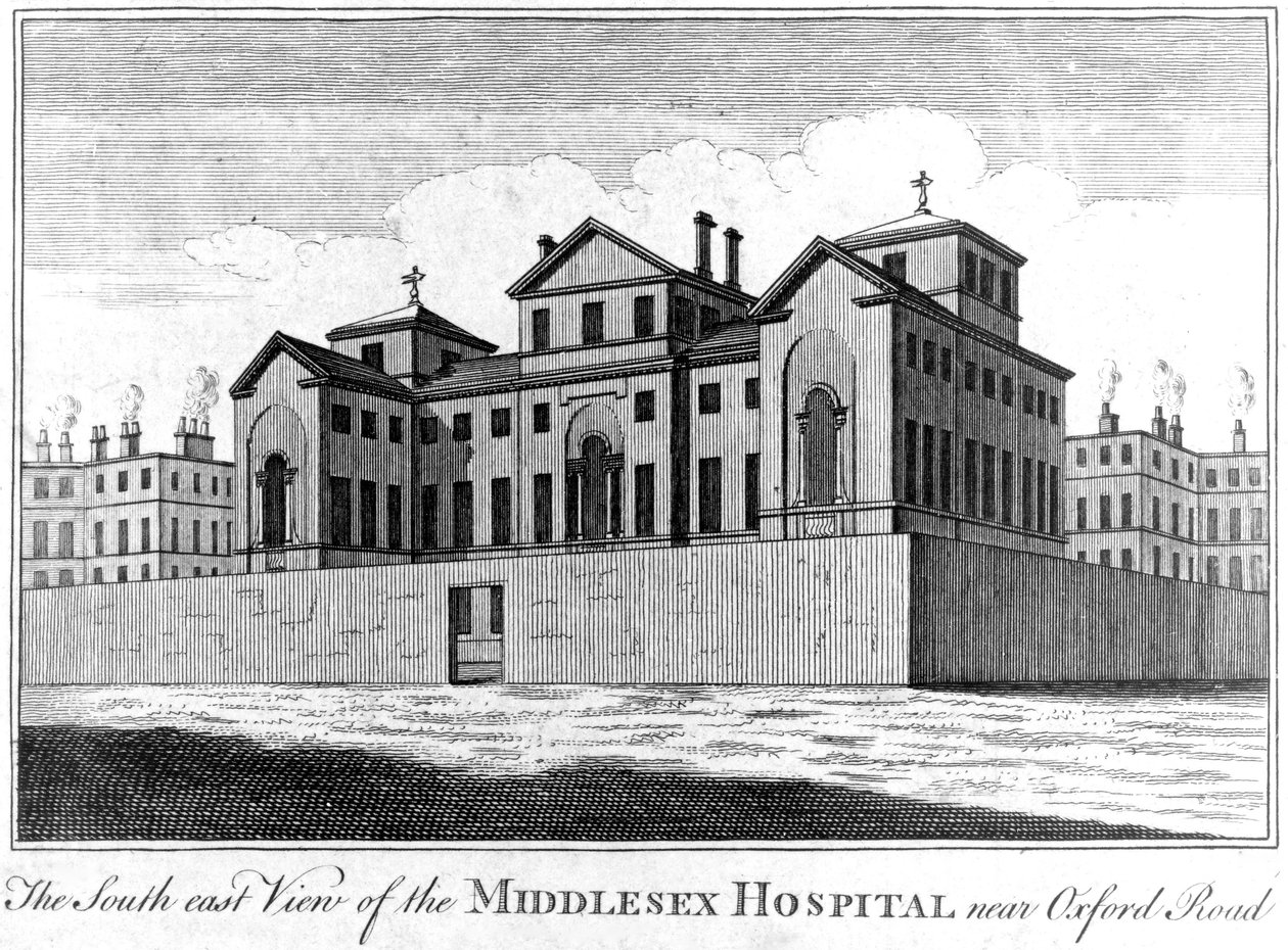 A visão sudeste do Hospital Middlesex, 1745 de Haynes King