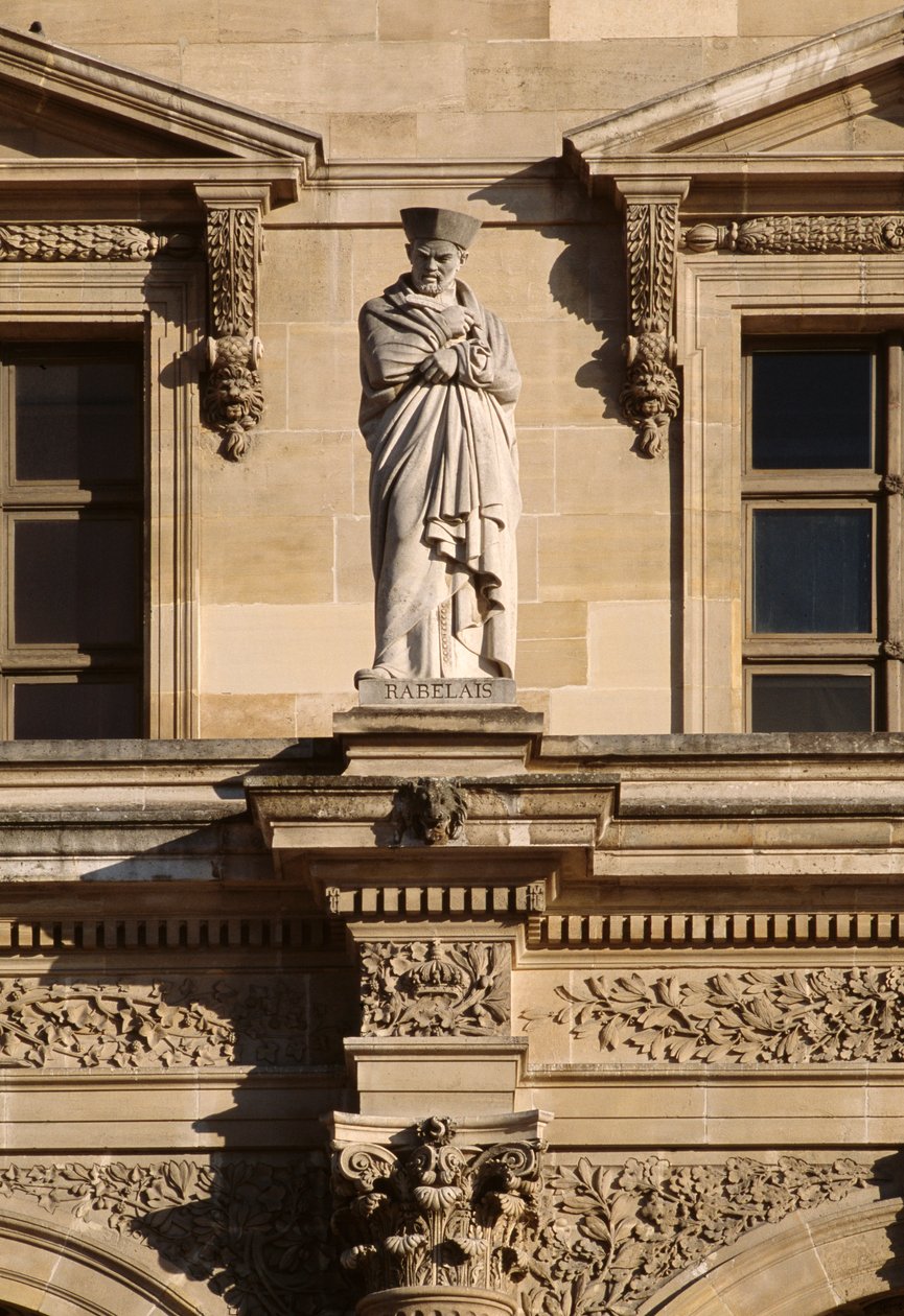 Fachada, pátio Napoleão, escultura de François Rabelais de Hector M. and Visconti, Louis Lefuel