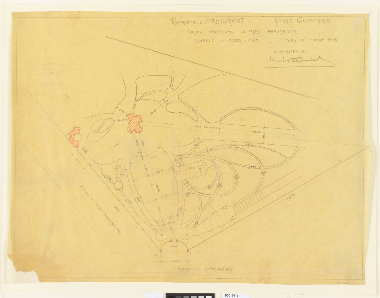 Castel d&39;Orgeval, Parc de Beausejour, Propriedade de M Laurent (Planta do jardim, Castelo d&39;Orgeval, Propert de Hector Guimard
