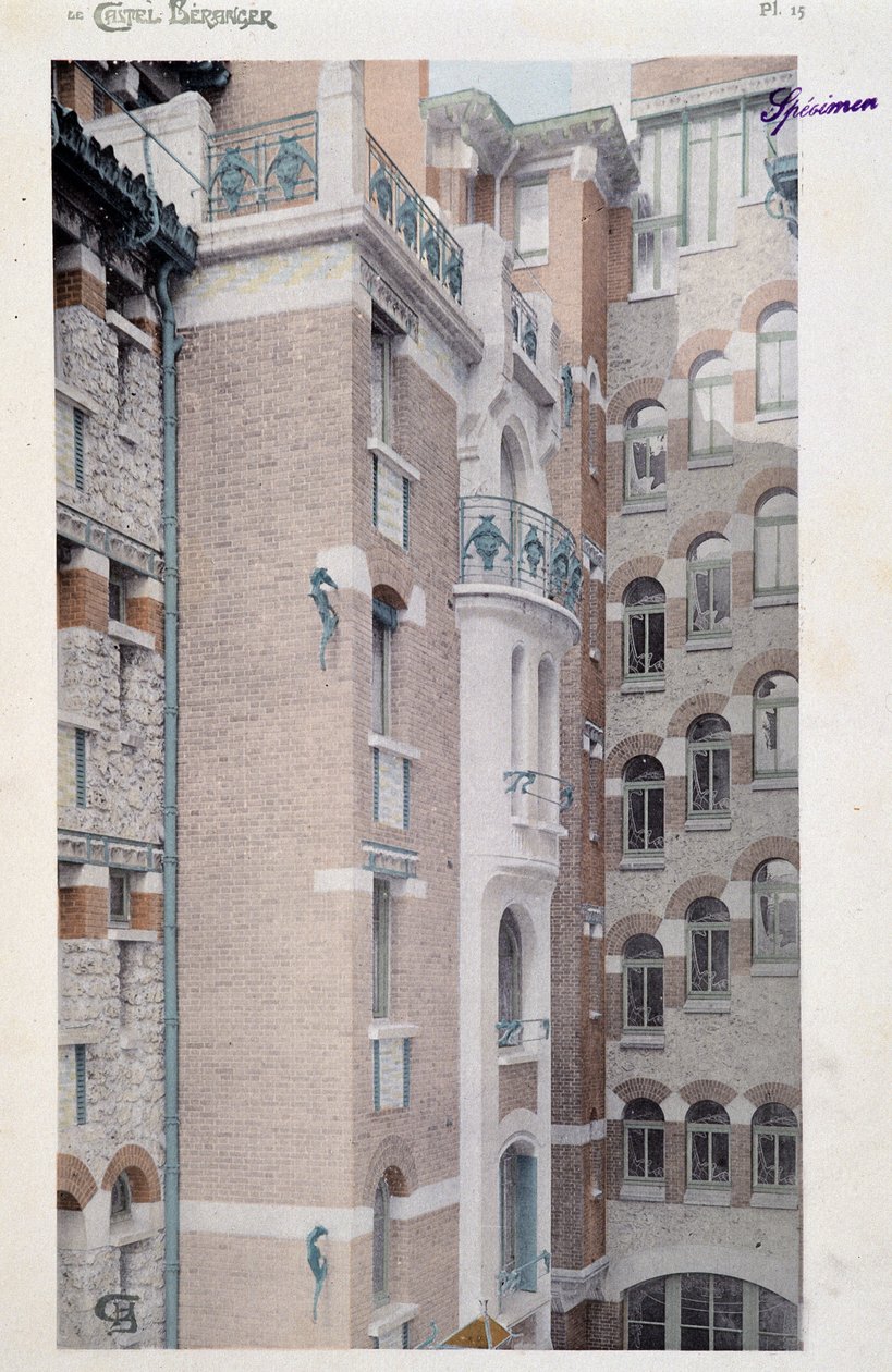 Vista do Castel Beranger (1897-1898), edifício manifestado pelo arquitecto Hector Guimard (1867-1942). de Hector Guimard