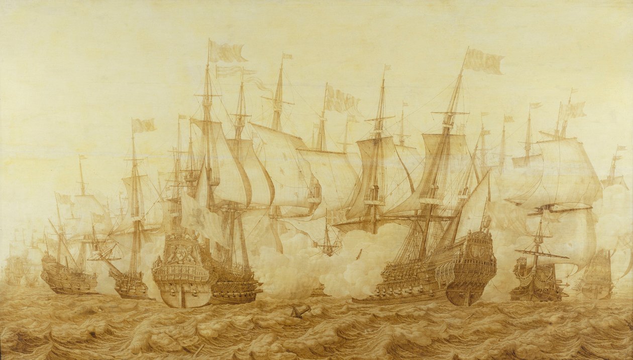 Batalha do Gabbard, 2 de junho de 1653, c.1653 (grisaille sobre painel) de Heerman Witmont