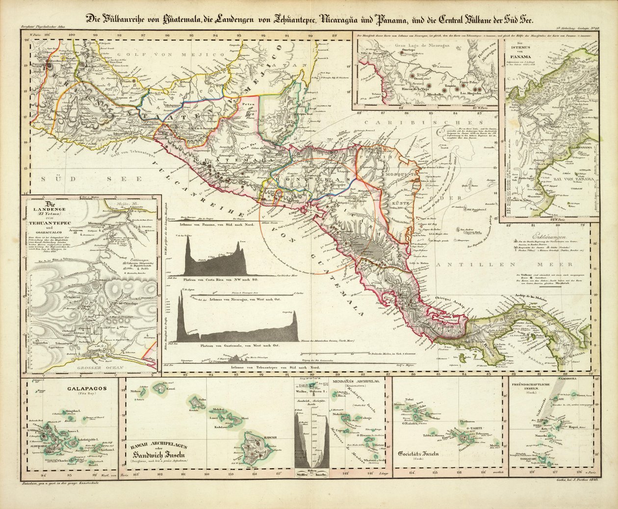 Mapa da América Central, Galápagos e Havaí de Heinrich Berghaus