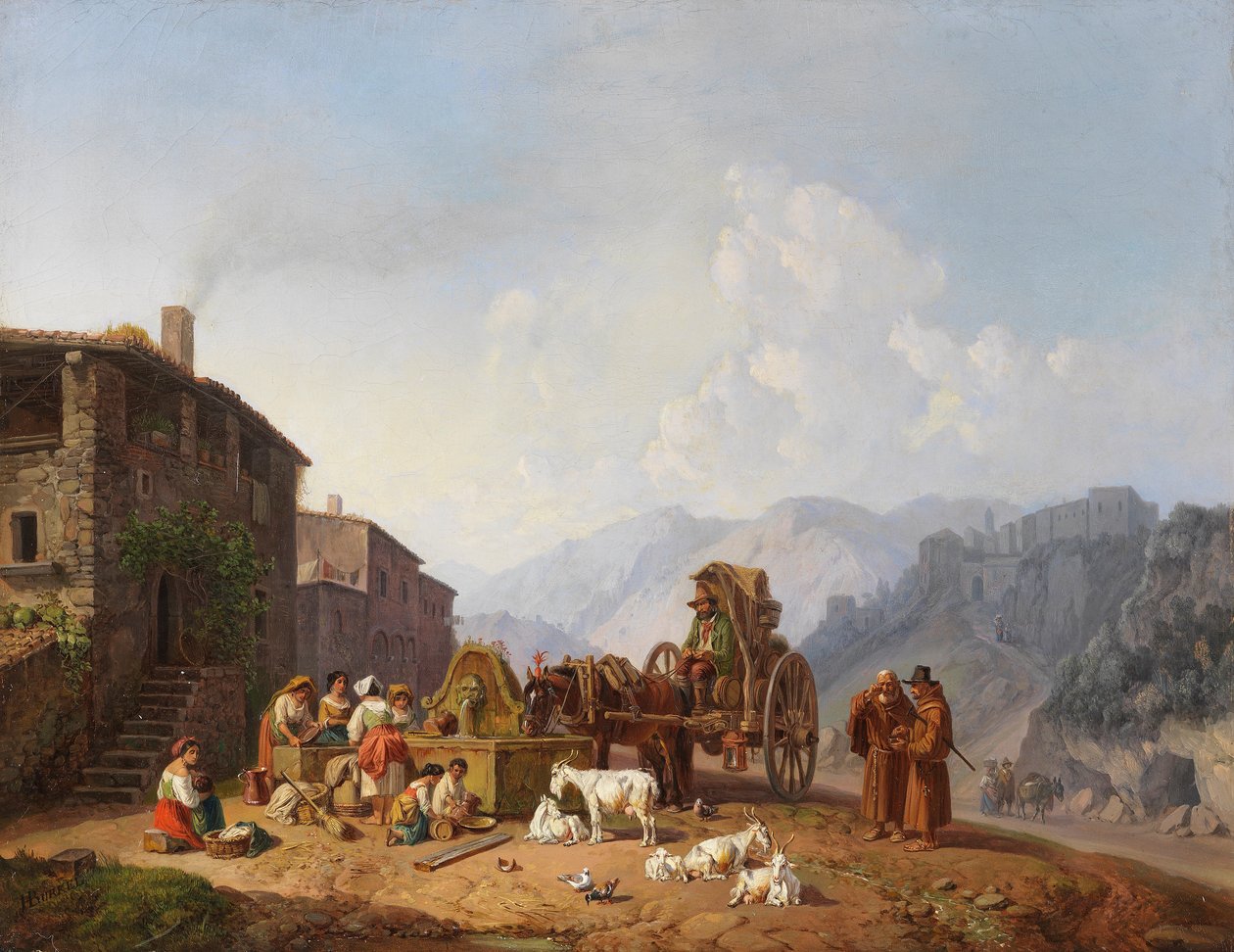 Heinrich Bürkel Na fonte da aldeia nas montanhas italianas de Heinrich Burkel
