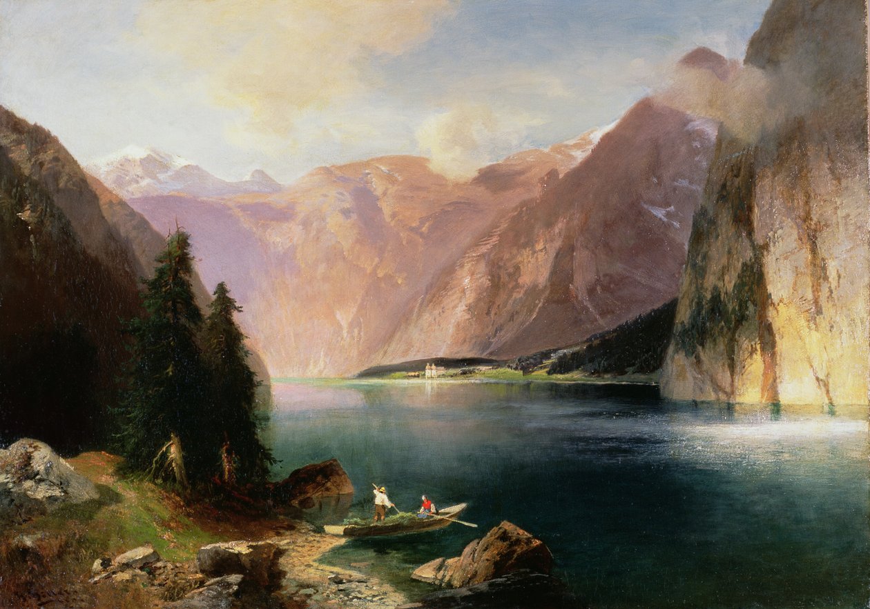 Óleo de Koenigssee na lona de Heinrich Hiller