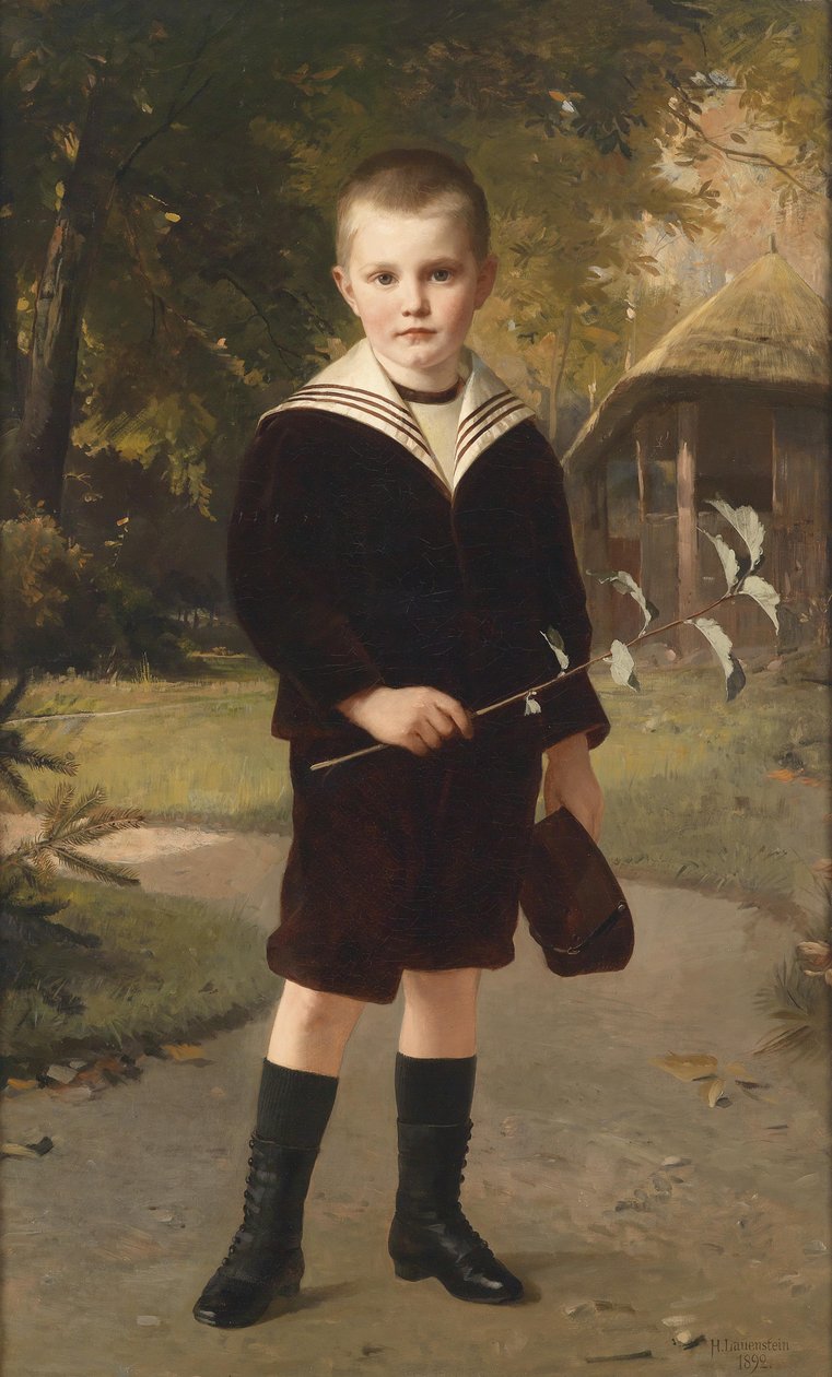 Menino de terno de marinheiro, assinado, datado de H. Lauenstein, 1892 de Heinrich Lauenstein