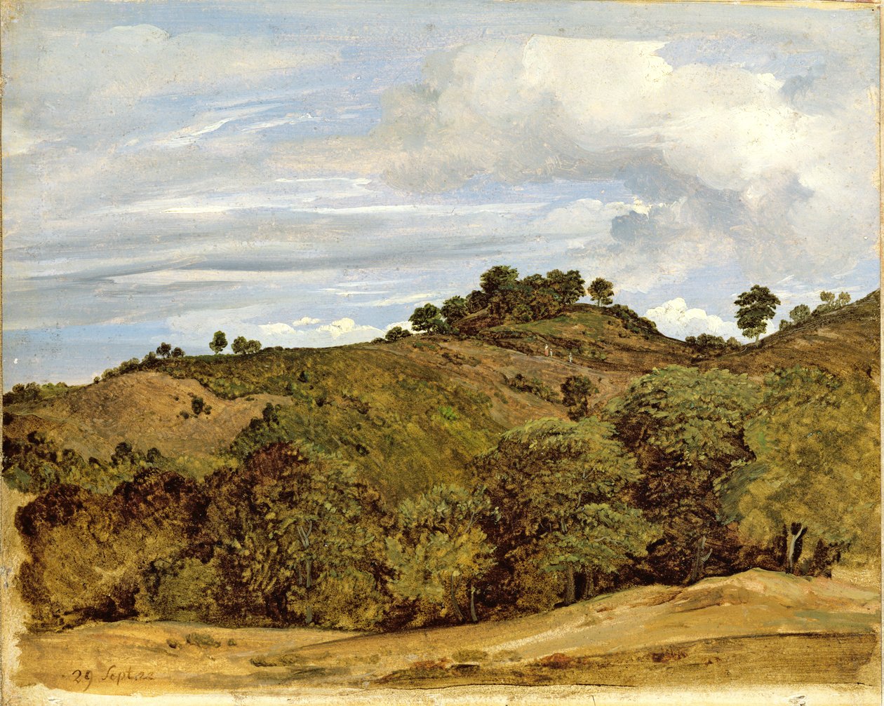 Paisagem perto de Olevano, 1822 (óleo sobre papel sobre tela) de Heinrich Reinhold