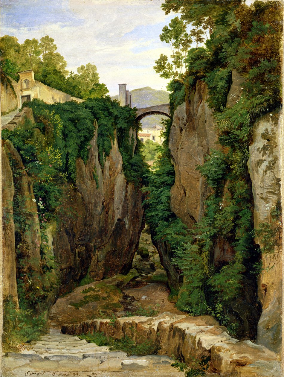 Ravina Rochosa em Sorrento, 1823 (óleo sobre papel sobre tela) de Heinrich Reinhold